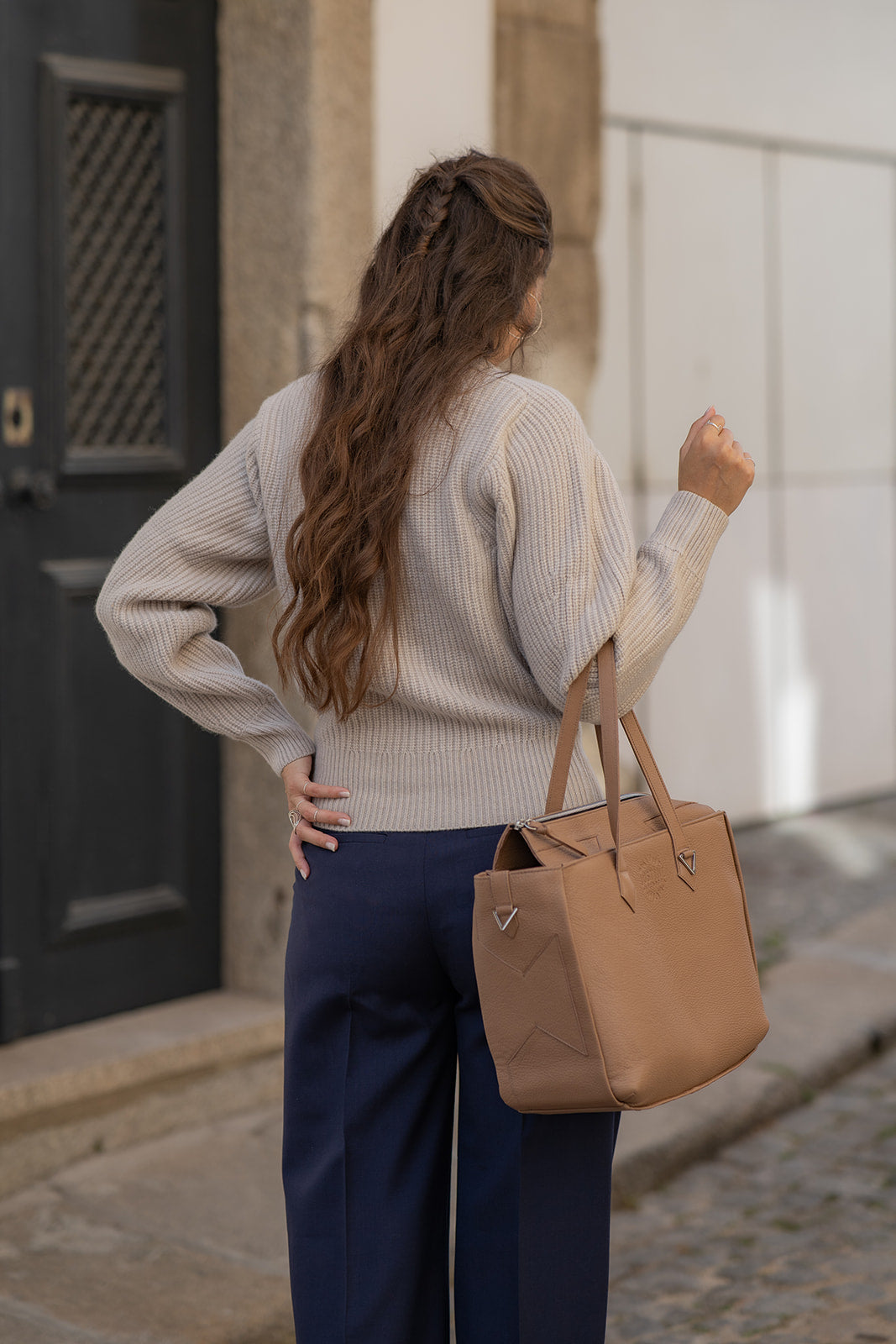 JL tote bag leather - Warm sand