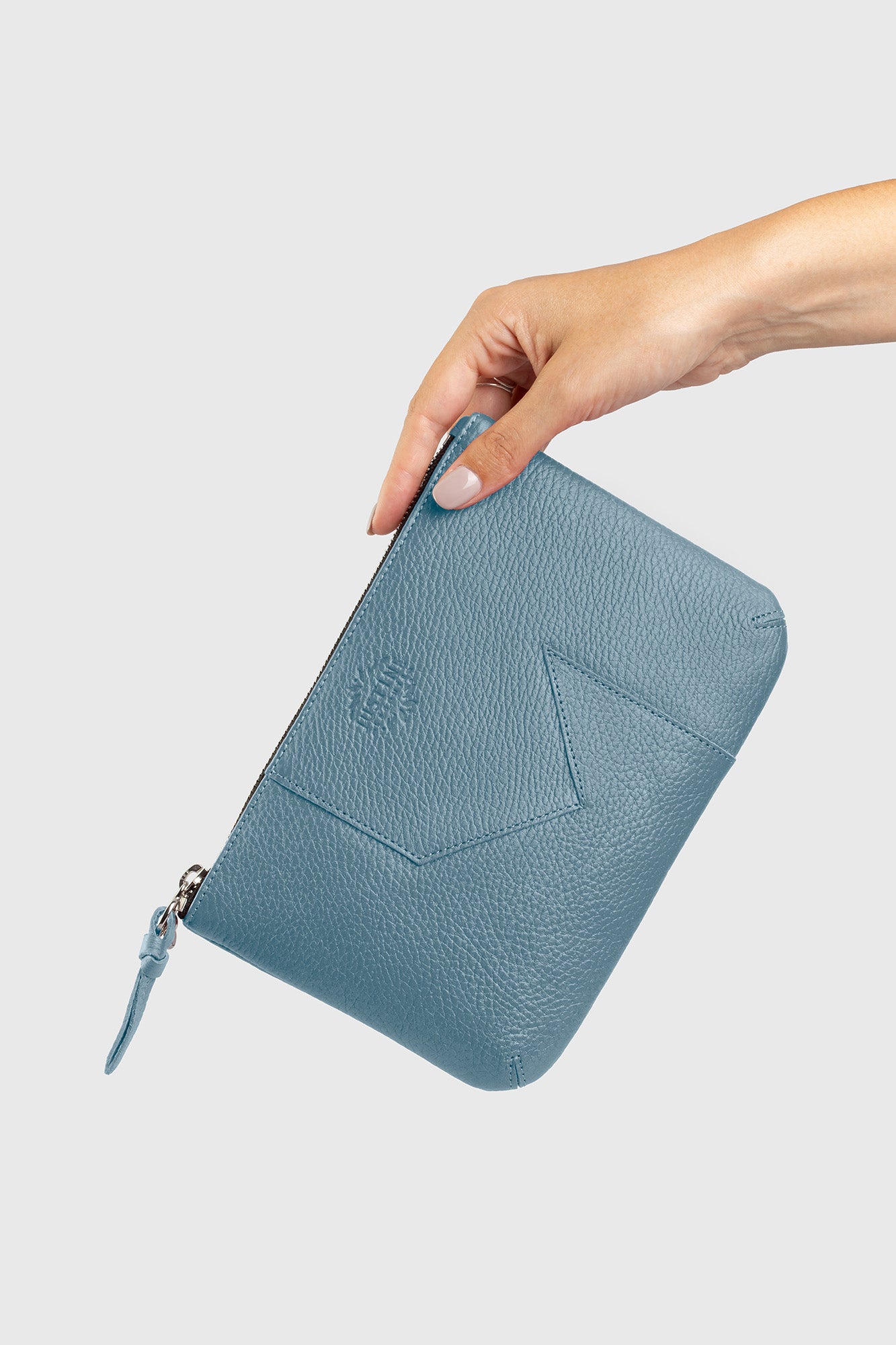 JL pouch leather - Stone blue