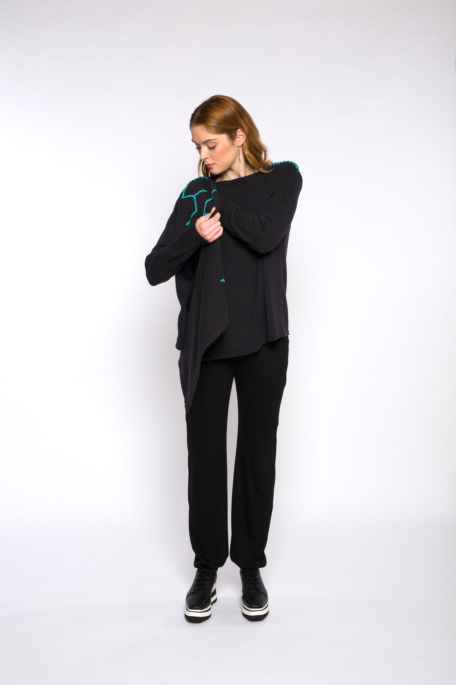 LUCIE knitted cardigan, dark grey/blue