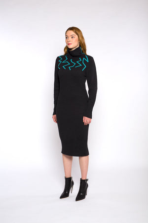 GABRIELLE knitted dress, dark grey/blue