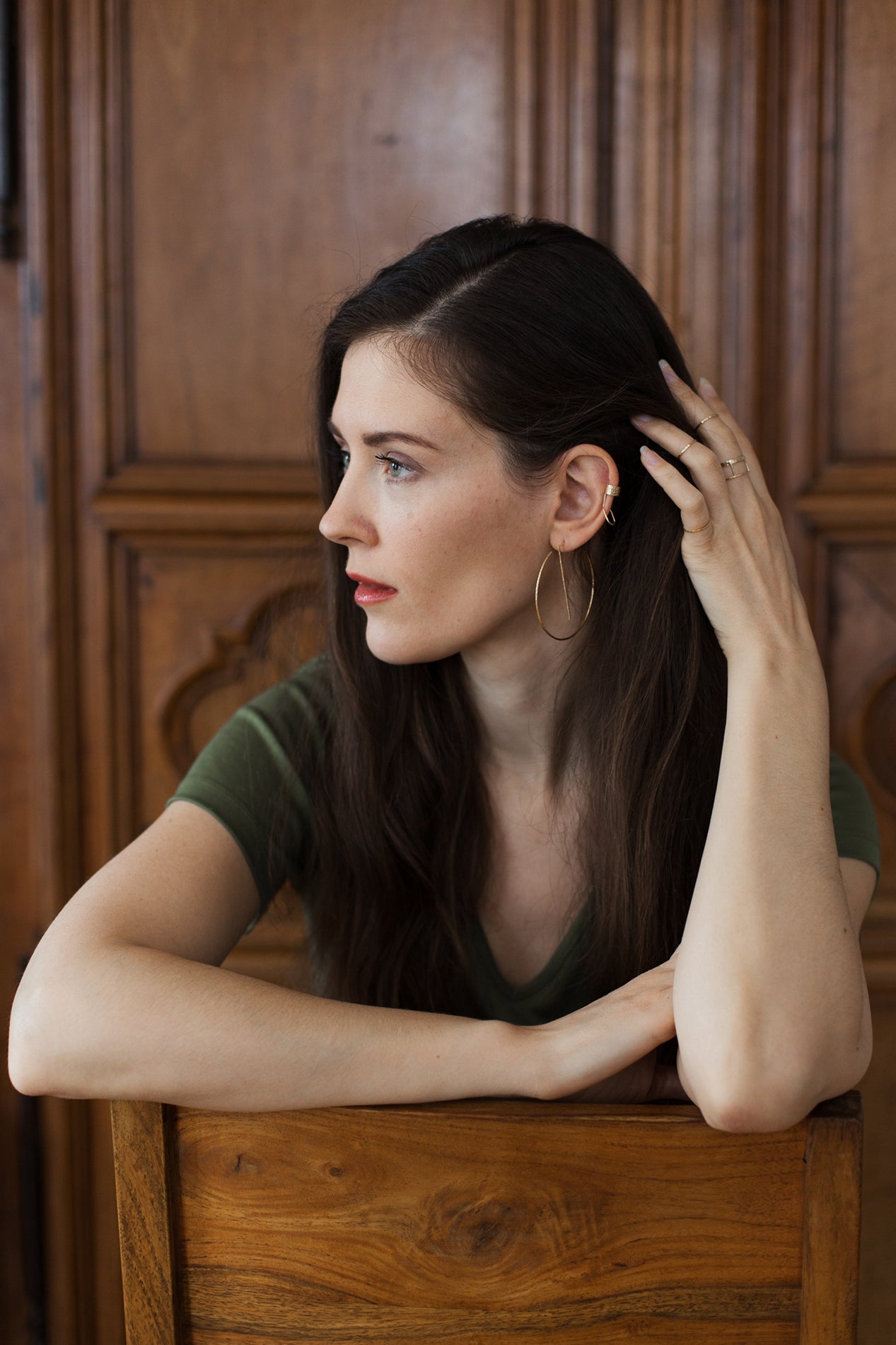 ADÈLE V-neck top, warm green