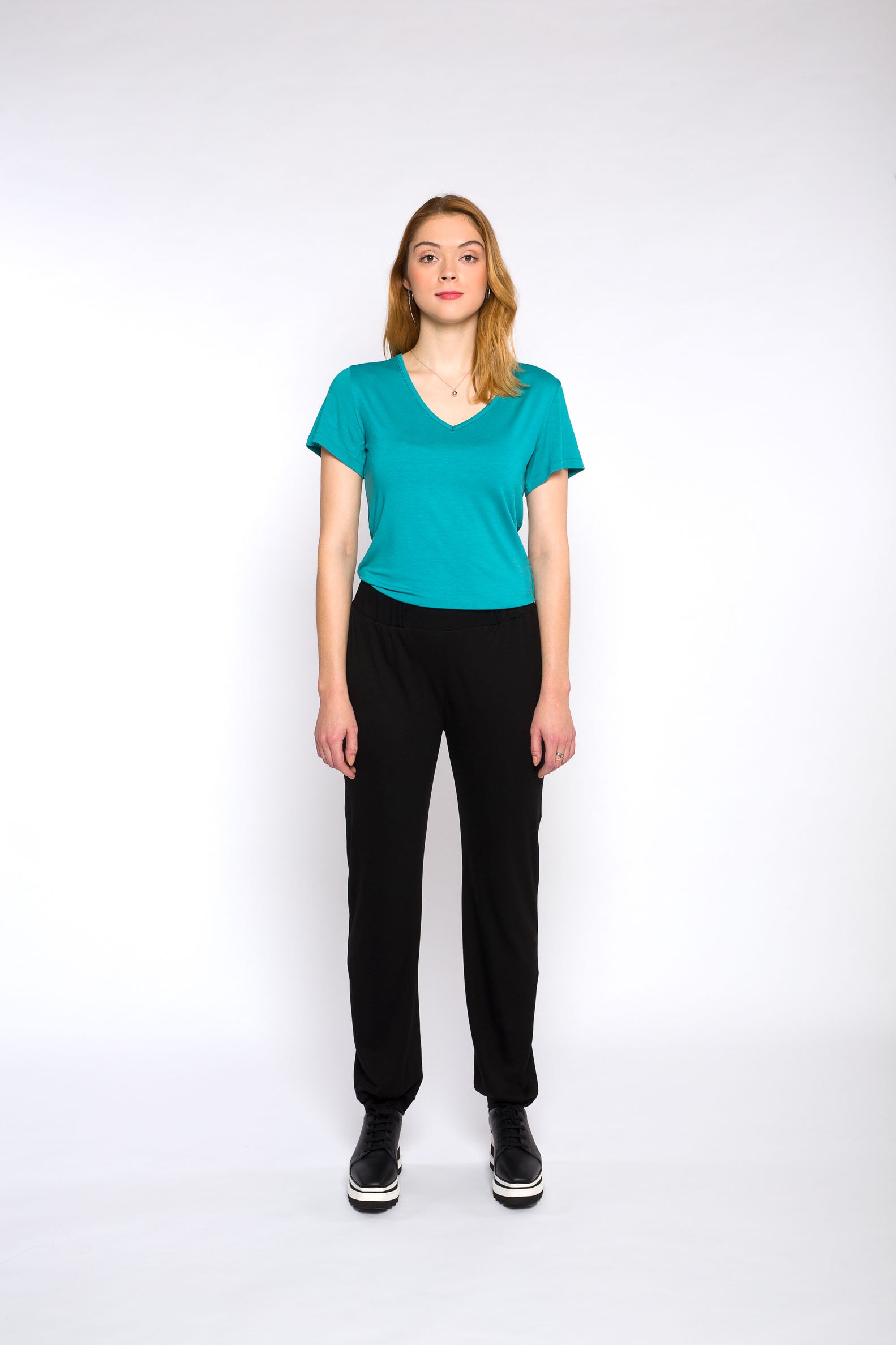 CLAIRE V-neck top, aqua